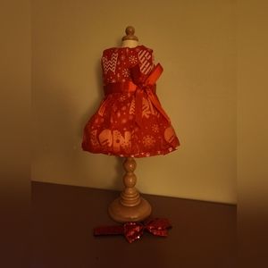 Red Candy Cane party dress with Headband included. For 18 Inch doll.